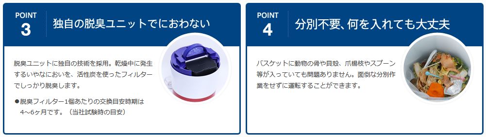 POINT3. 特許技術の脱臭ユニットでにおわない。POINT4. 分別不要、何を入れても大丈夫。